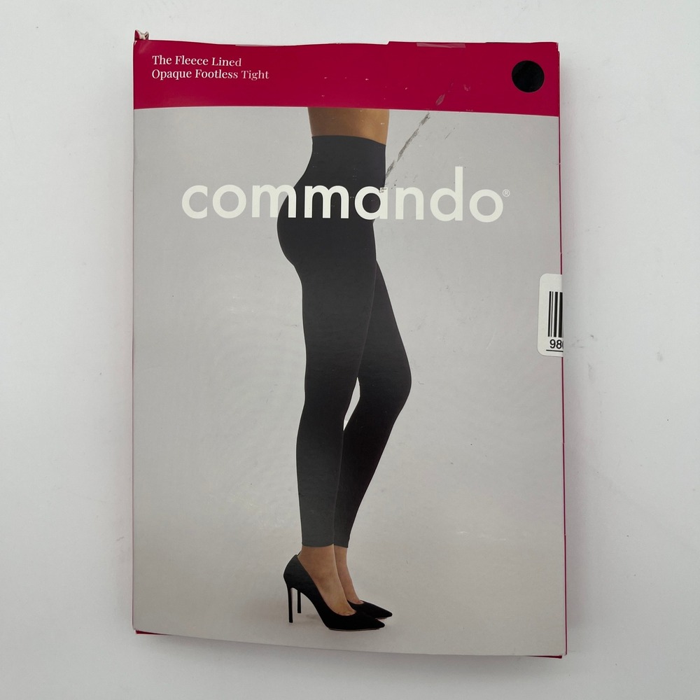 Commando Footless Tight Womens L Black Fleece Lined Opaque H180L2 Raw-Cut Waist